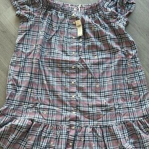 Anthropologie Navy and Red Plaid Dress nwt 1x